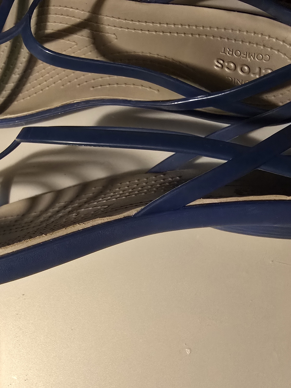 CROCS Navy Slingback Sandals with Purple and Green Straps - Picture 5 of 5